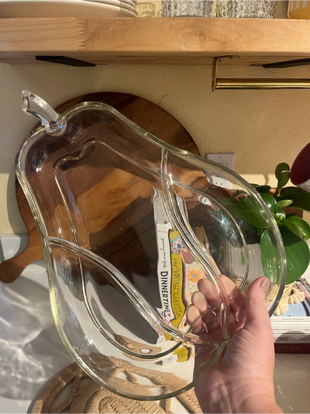 Mid Century Modern pressed Glass Pear-Shaped 3 Part Divided Serving Dish 🍐